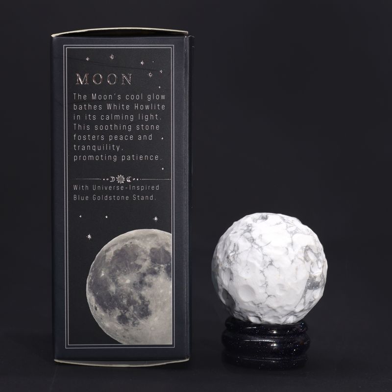 Planète en Howlite Blanc socle Goldstone Pierre de soleil