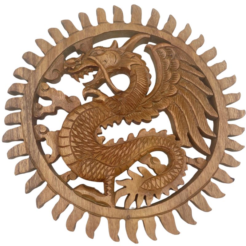 Sculpture gravée de dragon solaire ailé - 30 cm
