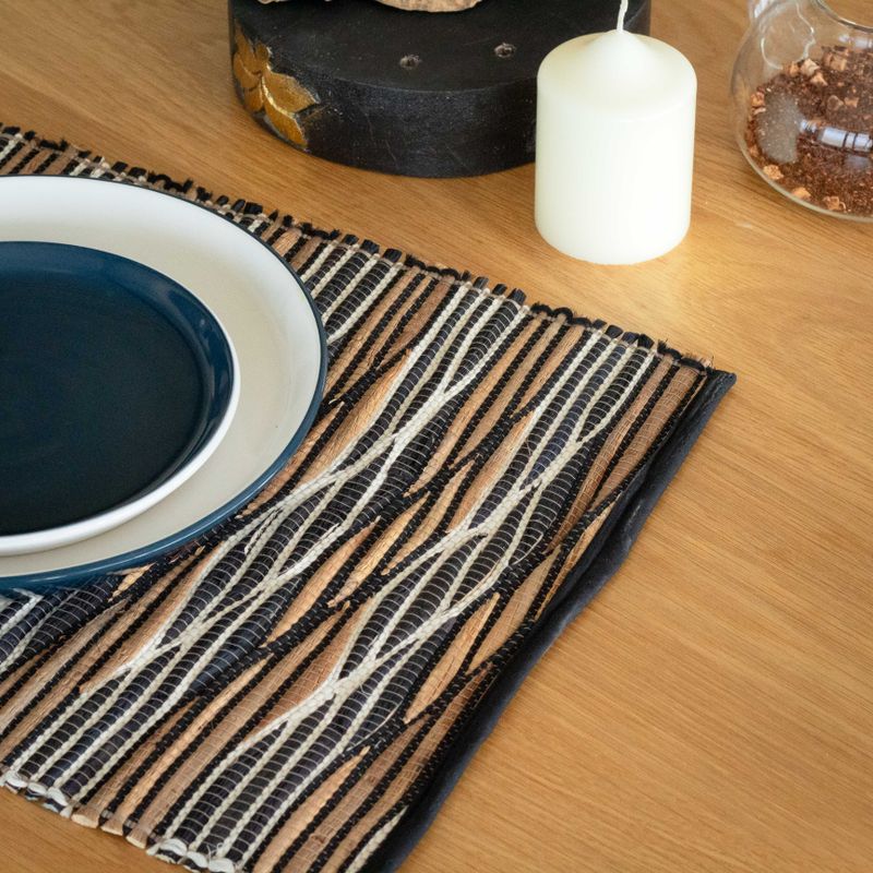 Set de Table Naturel Jacinthe d'Eau - Vagues Noires et Blanches