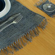 Set de table naturel à franges en jonc de mer - Charbon