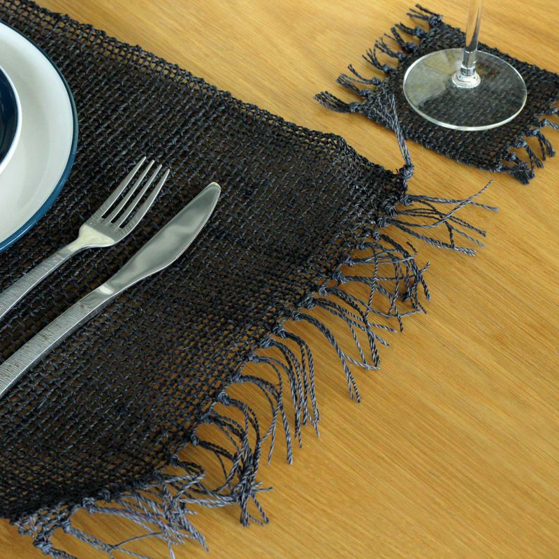 Set de table naturel à franges en jonc de mer - Noir