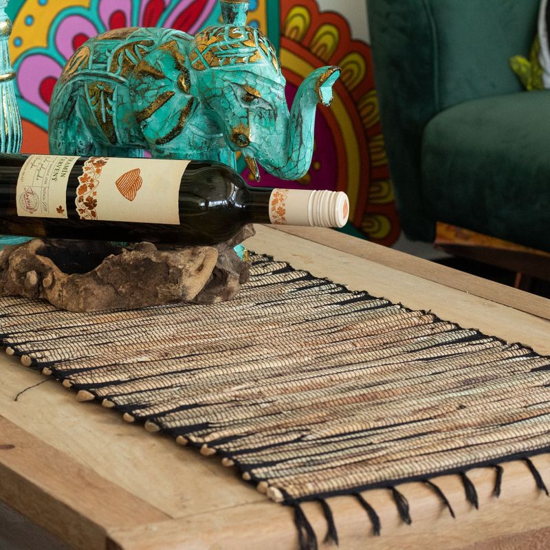 Chemin de Table Naturel en Jacinthe d'Eau - Tigre Noir avec Frange - 150 cm