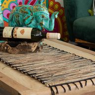 Chemin de Table Naturel en Jacinthe d'Eau - Tigre Noir avec Frange - 150 cm