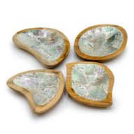 Lot de 4 Mini Bols en Teck avec Décor Coquillage (Assorti)