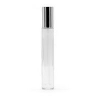 Flacon rond haut et fin de 10 ml, vaporisateur et bouchon argentés