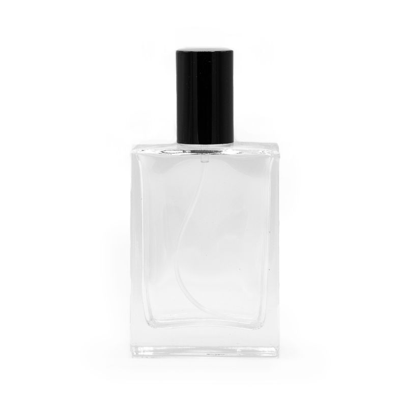 Flacon épais carré de 50 ml, vaporisateur et bouchon noirs