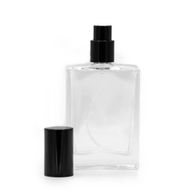 Flacon épais carré de 50 ml, vaporisateur et bouchon noirs