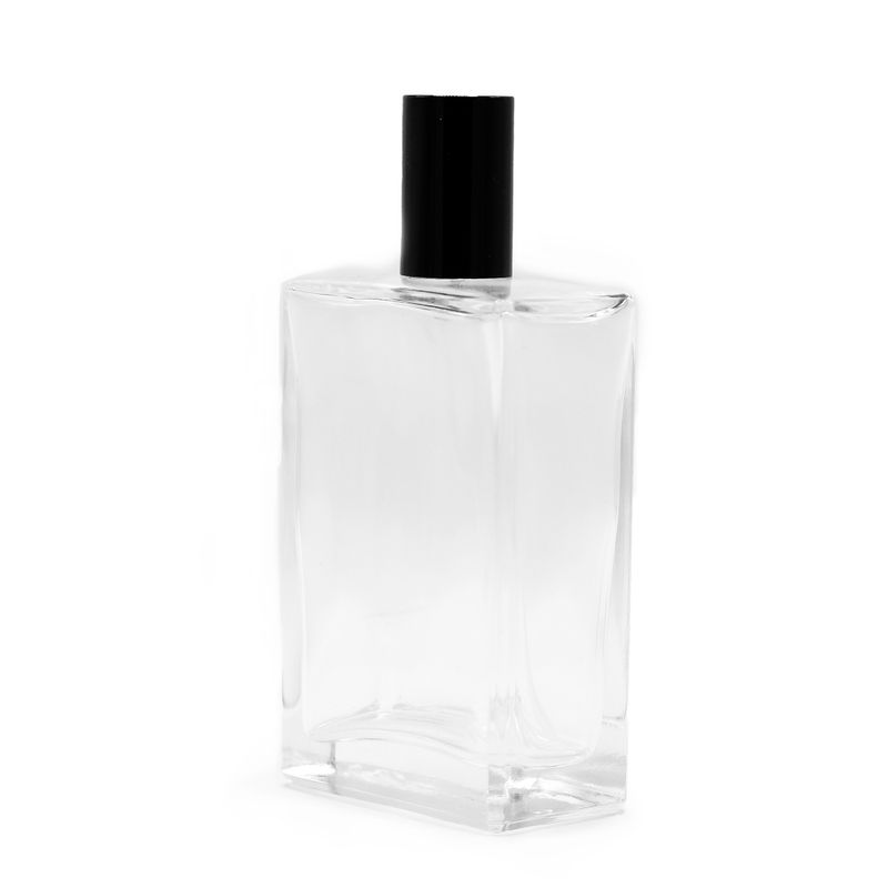 Flacon épais carré de 100 ml, vaporisateur et bouchon noirs