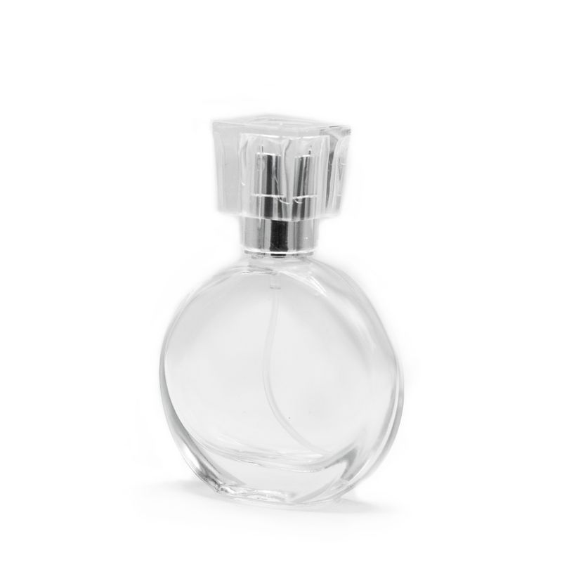 Flacon ovale de 30 ml, spray argenté et bouchon en cristal
