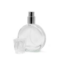 Flacon ovale de 30 ml, spray argenté et bouchon en cristal