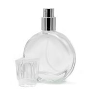 Flacon ovale de 50 ml, spray argenté et bouchon en cristal