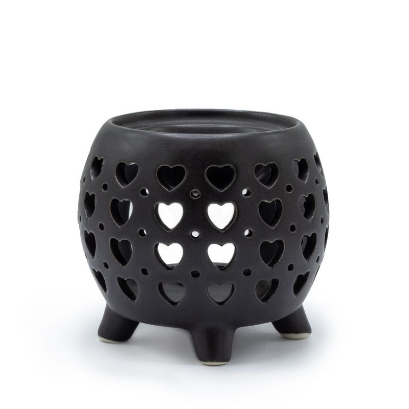 Brûleur à huile Pot avec coeurs - Noir mat