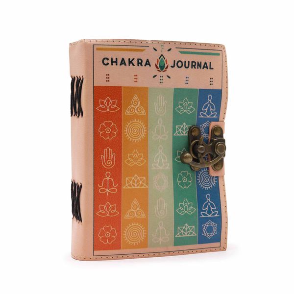 Carnet de notes en cuir à bords frangés aux couleurs des sept chakras (12.5cmX17.5cm)
