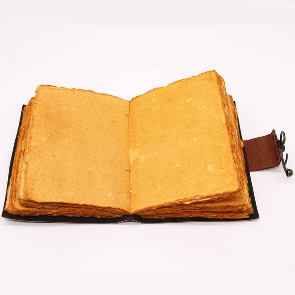 Carnet de notes en cuir à bords frangés motif lotus mandala (12.5cmX17.5cm)