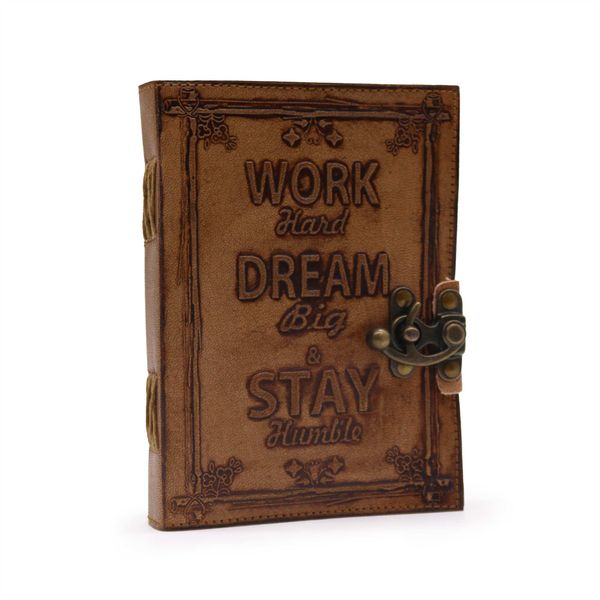 Journal en cuir - Papier ordinaire - Work & Dream Big (12.5cmX17.5cm) - Beige clair