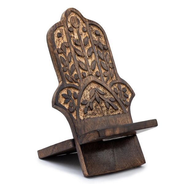 Supports Téléphone en Bois Sculpté - Hamsa 20x9,5 cm