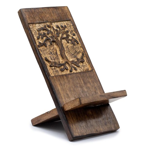Supports Téléphone en Bois Sculpté - Arbre de Vie 20x9,5 cm