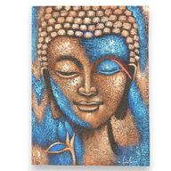 Peinture Bouddha - Bronze et Fleur Bleue