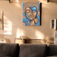 Peinture Bouddha - Bronze et Fleur Bleue
