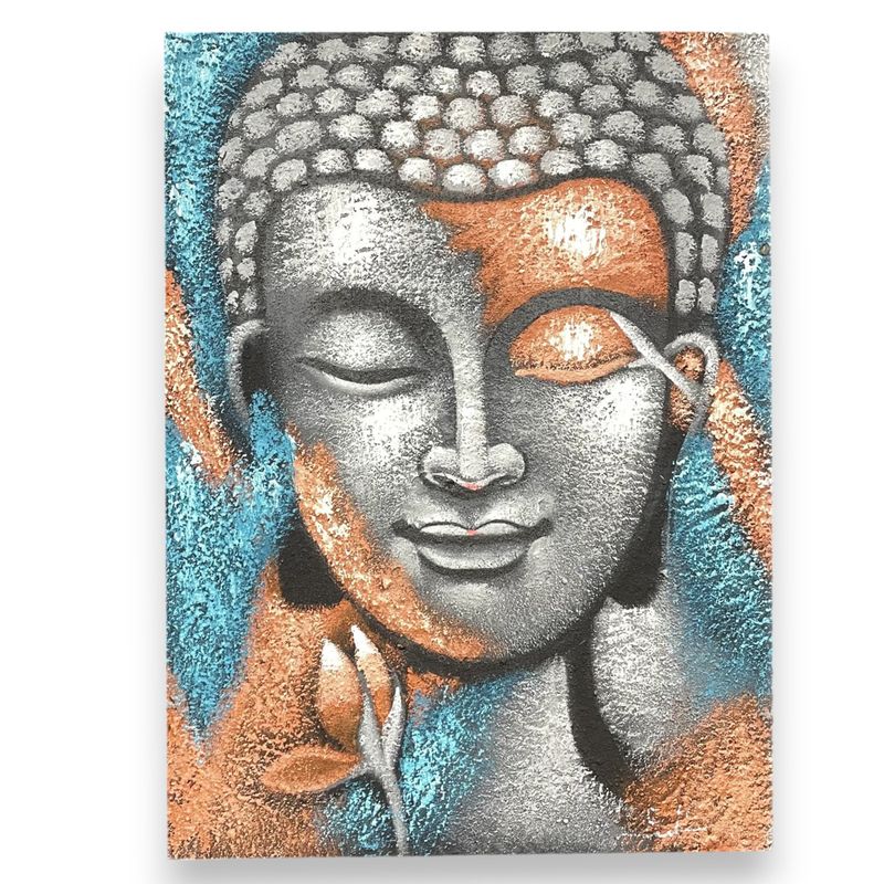 Peinture Bouddha - Fleur Argent & Or Rose