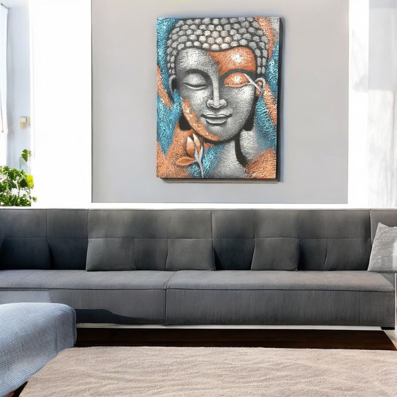 Peinture Bouddha - Fleur Argent & Or Rose