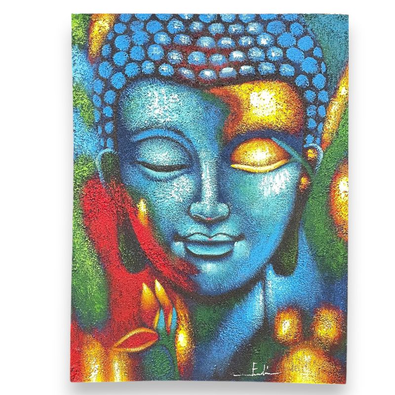 Peinture de Bouddha - Fleur Bleue et Dorée