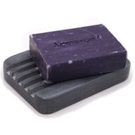 Porte-savon en pierre à savon grise 12x8,5cm - Rainures profondes