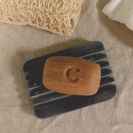 Porte-savon en pierre à savon grise 12x8,5cm - Rainures profondes