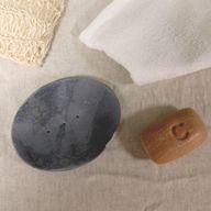 Porte-savon en pierre à savon grise 10x12cm - Ovale classique