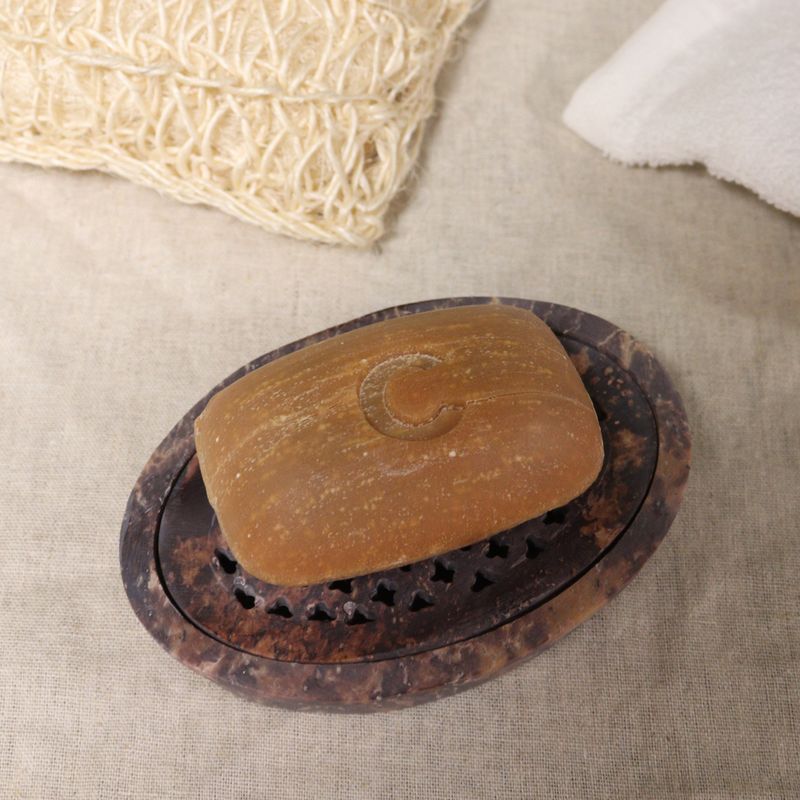 Porte-savon et égouttoir en pierre à savon 11x8cm - Ovale classique