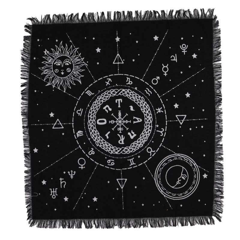 Tissu d'Autel Frangé Ésotérique - Carte de la Lune et du Soleil