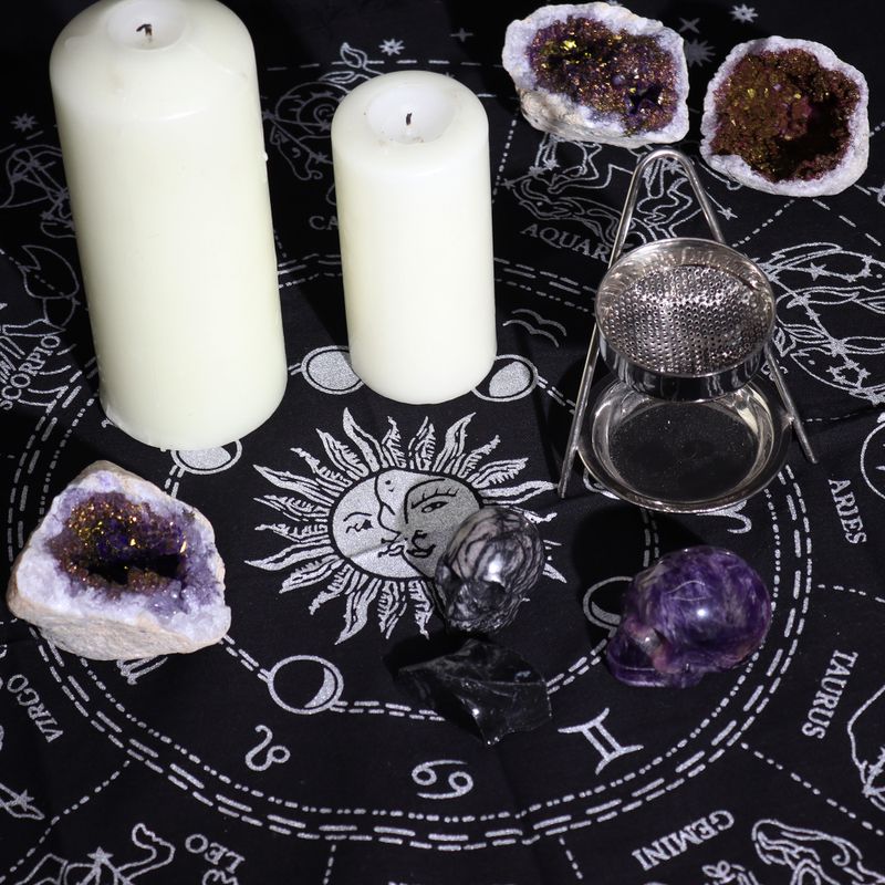 Tissu d'Autel Frangé Ésotérique - Horoscope