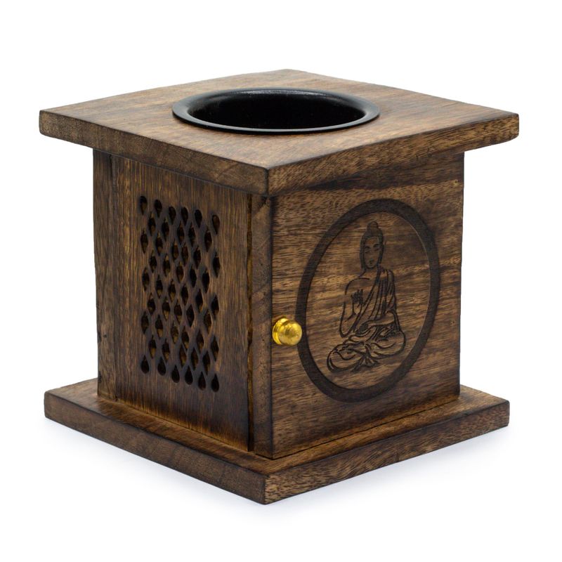Grand Brûleur Boîte en Bois de Manguier - Bouddha