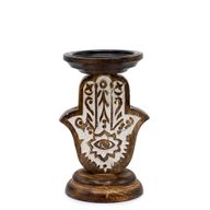 Support de bougie en bois de mangue - Hamsa - Petit 18x11cm