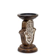 Support de bougie en bois de mangue - Hamsa - Petit 18x11cm