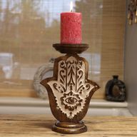 Support de bougie en bois de mangue - Hamsa - Grand 25x18cm