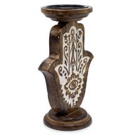 Support de bougie en bois de mangue - Hamsa - Grand 25x18cm
