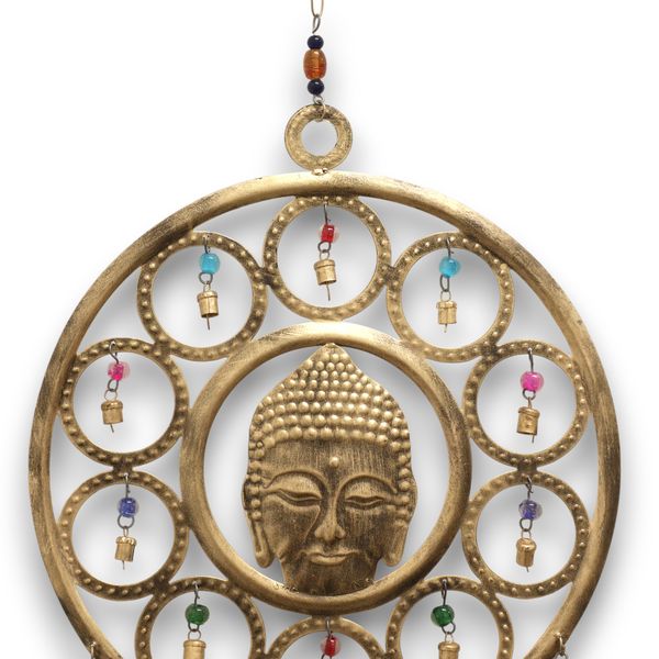 Carillons Indiens - Grand Bouddha Visage 15 Carillons à Cloche - 36 cm