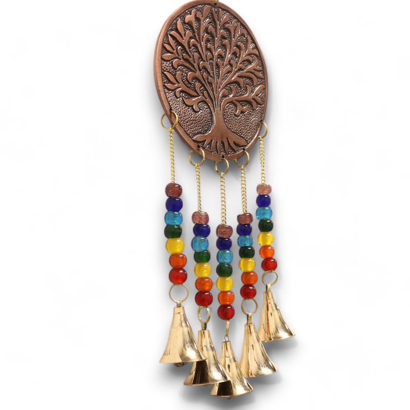 Carillons Indiens - Moyen Arbre de Vie - Perles Chakra 5 Clochettes - 10x36 cm