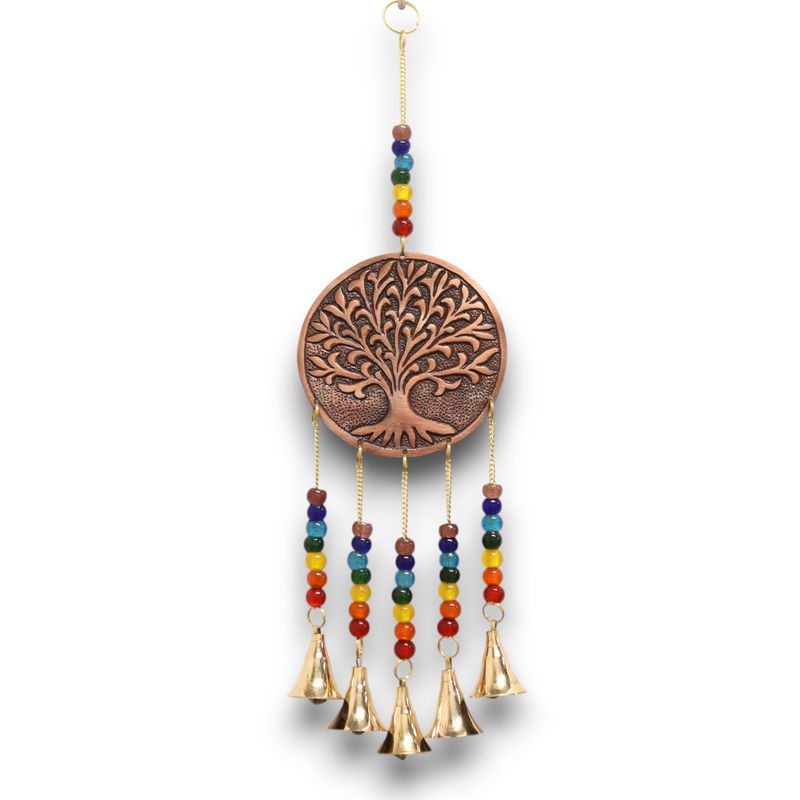 Carillons Indiens - Moyen Arbre de Vie - Perles Chakra 5 Clochettes - 10x36 cm