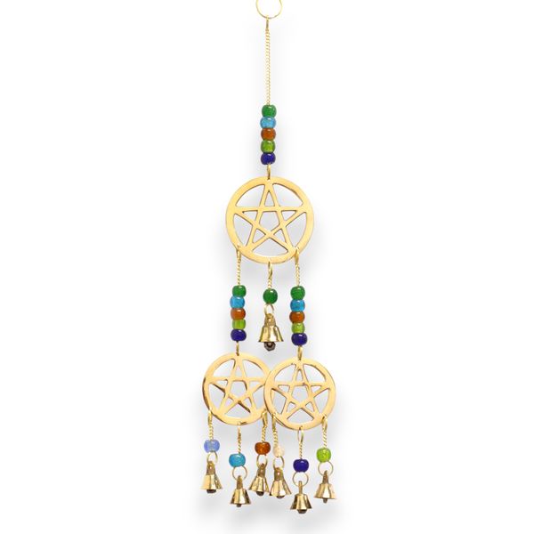 Carillons Indiens - Tri-Pentagramme en Laiton - 7 Clochettes - 9.5x32 cm