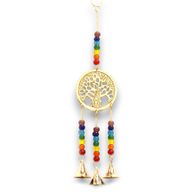 Carillons Indiens - Arbre de Vie en Laiton avec Perles Chakra - 3 Clochettes - 6.5x31 cm