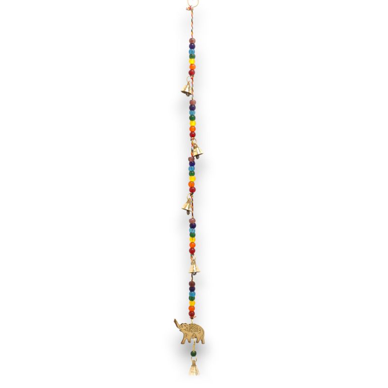 Carillons Indiens - Éléphant en Laiton avec Perles Chakra - Clochettes Suspendues - 53 cm
