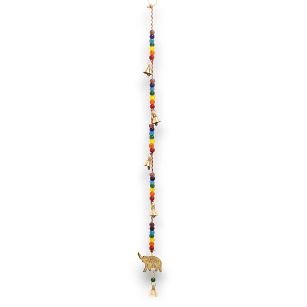 Carillons Indiens - Éléphant en Laiton avec Perles Chakra - Clochettes Suspendues - 53 cm