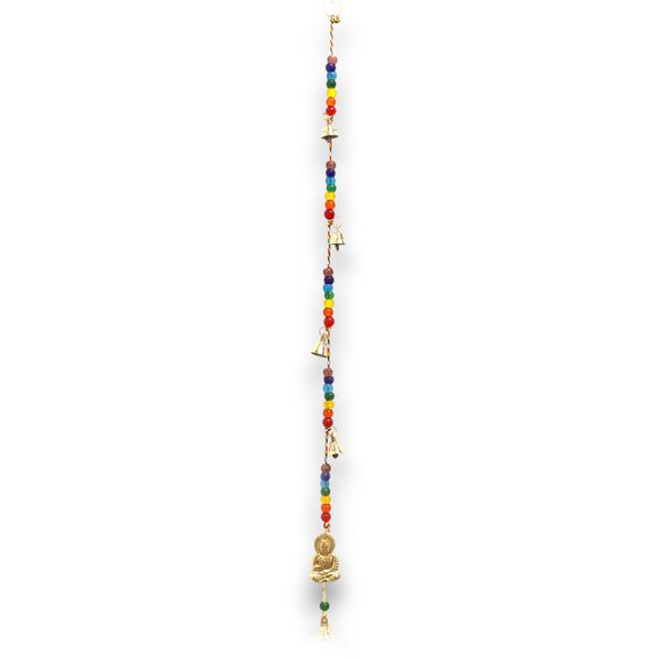 Carillons Indiens - Bouddha en Laiton avec Perles Chakra - Clochettes Suspendues - 53 cm
