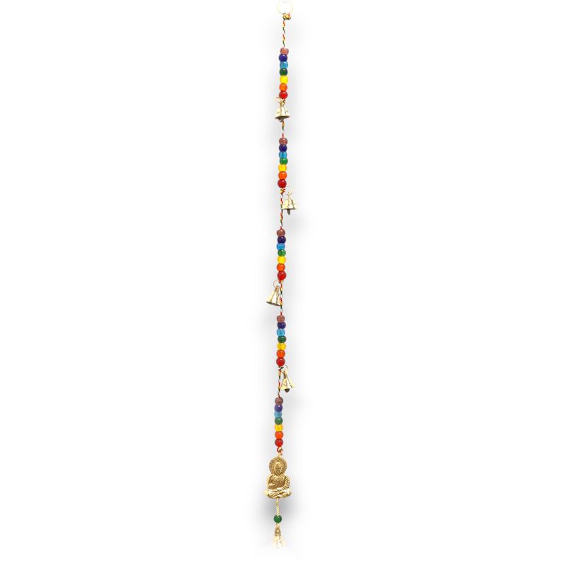Carillons Indiens - Bouddha en Laiton avec Perles Chakra - Clochettes Suspendues - 53 cm