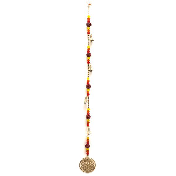 Carillons Indiens - Fleur de Vie en Laiton avec Perles Rudraksha - Clochettes Suspendues - 6x63 cm