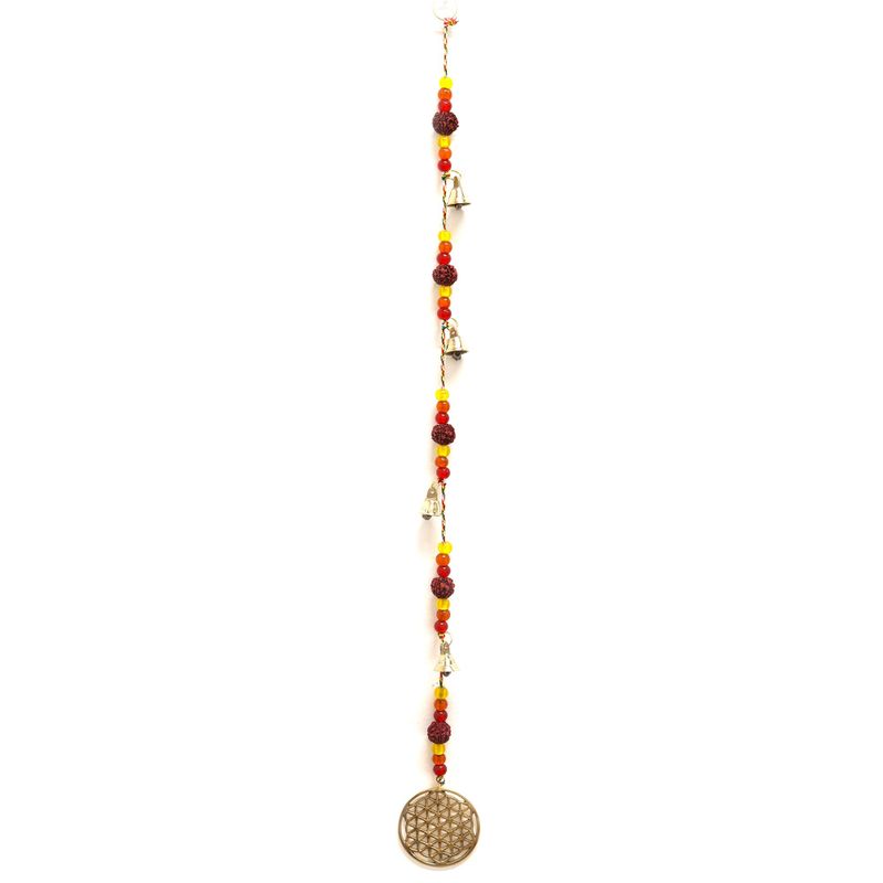 Carillons Indiens - Fleur de Vie en Laiton avec Perles Rudraksha - Clochettes Suspendues - 6x63 cm