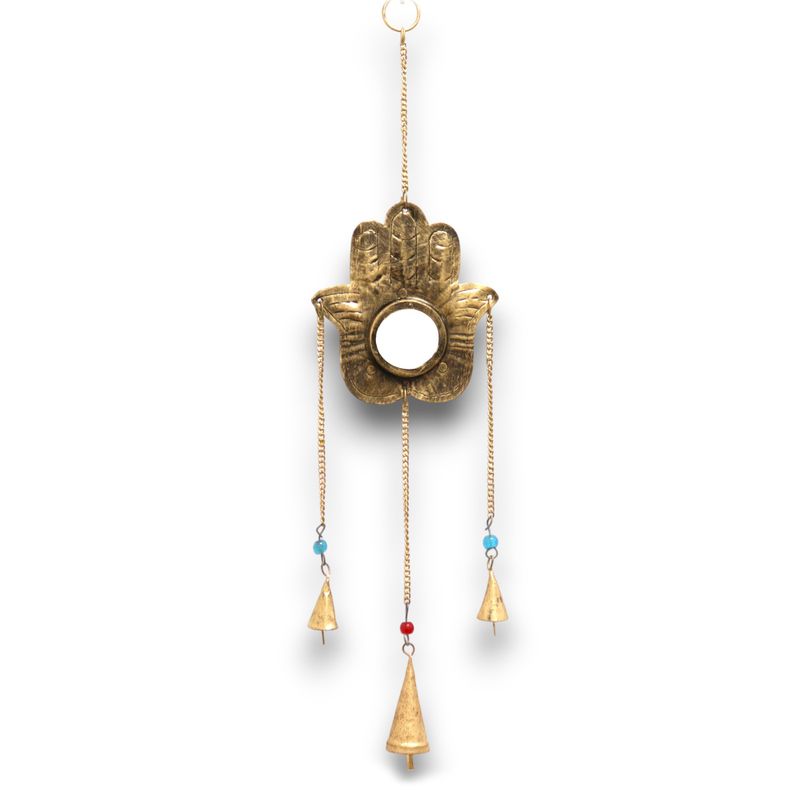 Carillons indiens - Hamsa miroir petit 3 cloches - 14x55 cm