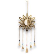 Carillons indiens - Soleil et lune miroir petit 5 cloches - 12x65 cm